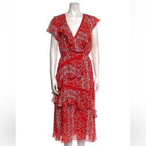 Tanya Taylor Silk Red Ruffled Wrap Sundress